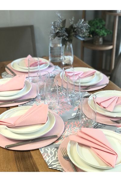 desen izmir American Serve, Pink Coral 6 Plates, 6 Napkins and Runner