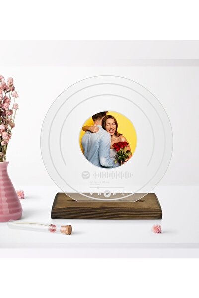 Bk Gift Kişiye Özel Fotoğraflı Spotify Barkodlu Ahşap Standlı Plak