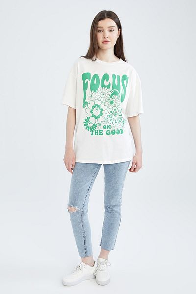 DeFacto Футболка з принтом з коротким рукавом Coool Oversize Fit Crew Neck з коротким рукавом 100 бавовна Tisort