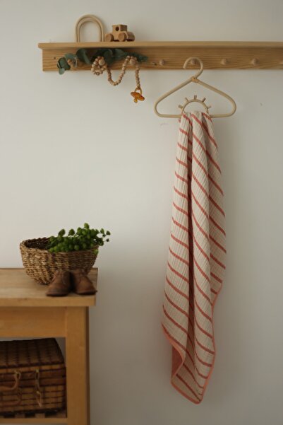 Mujo Baby&Kids بطانية أطفال موسلين مخططة 4 طبقات - 100% قطن عضوي - سلمون