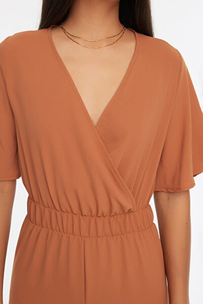 Trendyol Collection Ολόσωμη φόρμα Camel με διπλό γιακά με φαρδύ πόδι TWOSS20TU0100