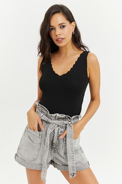 Cool & Sexy Schwarze Strickbluse mit Leiterkragen für Damen YV83