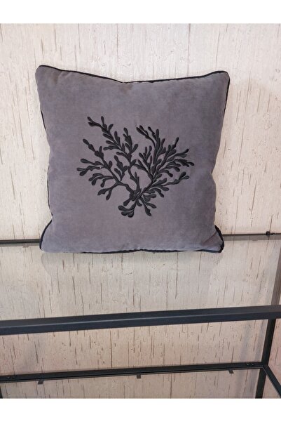 NAKIŞ HOME DESİGN غطاء وسادة مطرز موديل مرجاني مطرز باللون الأسود المدخن ومضل...