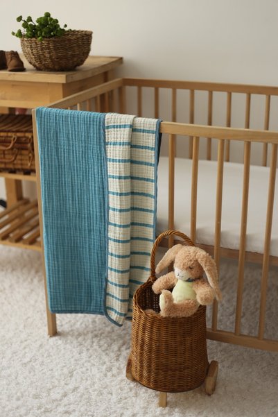 Mujo Baby&Kids 4 Layer Striped Muslin Baby Blanket - 100% Organic Cotton - Turquoise