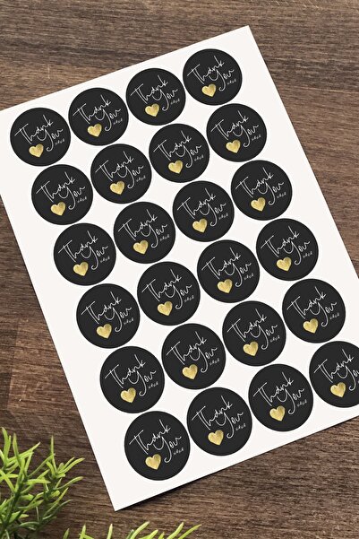 printiks 64 bucăți 4 cm Mulțumesc Mulțumesc Scriere albă pe negru Etichetă au...