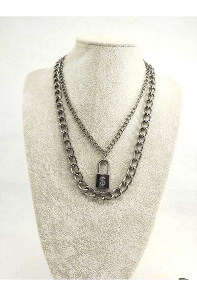 Fugusugu Dolar Işaretli Kilit Obje Siyah Nikel Ikili Pantolon Zinciri&kolye