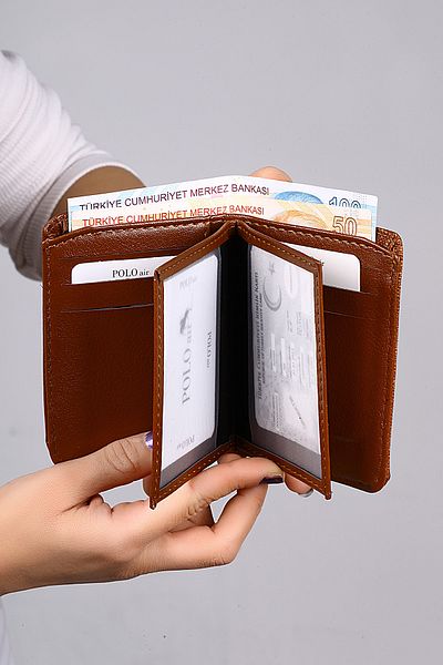 Polo Air Men's Denim Patterned Sports Wallet Brown
