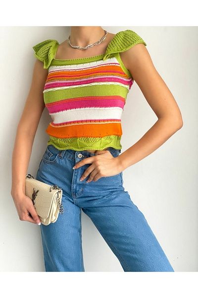 Noa Noa Rainbow Knitwear Crop με βολάν μανίκι