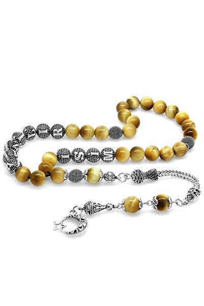 PİGADO Χάντρες προσευχής από φυσική πέτρα Caplangöz με μεταλλική φούντα και γ...