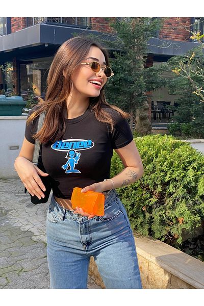 Jose Clothing Bluză Crop Fit tricotată pentru femei - cu mânecă scurtă și imprimată