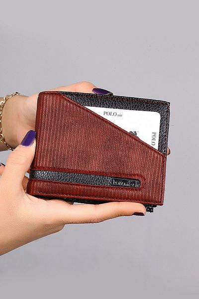 Polo Air Stripe Patterned Men's Wallet Claret Red