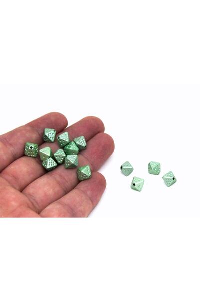 yfhobi 20 Gram - 7x9 Mm Piramit Boncuk, Su Yeşili Renk, Plastik Boncuk. (80-8...
