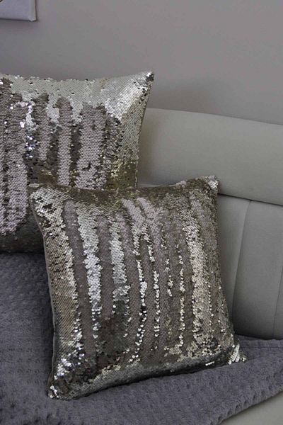 Paris Life Sequined Throw Pillow Cover Square (Reversible) - Bone & Gold