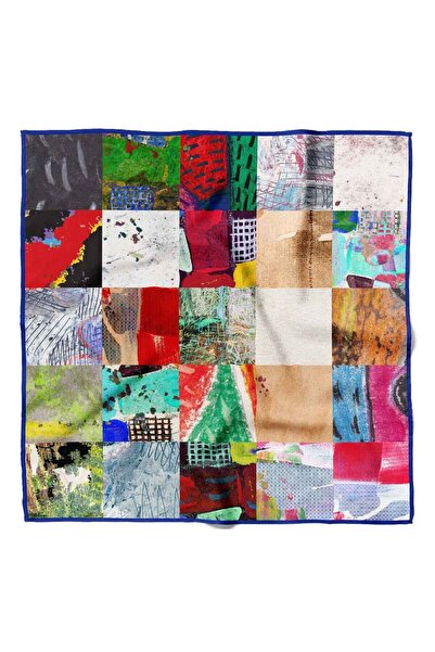 Modabutik C72 Kadın Patchwork Desenli Bandana 50x50 Yeşil Kırmızı Dg0277-22