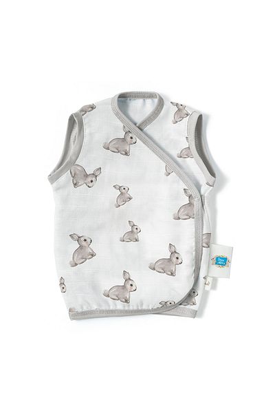 DEUX LAPINS 100% Cotton Newborn Muslin Baby Vest Iconıque Lapin - Gray Rabbit Pattern