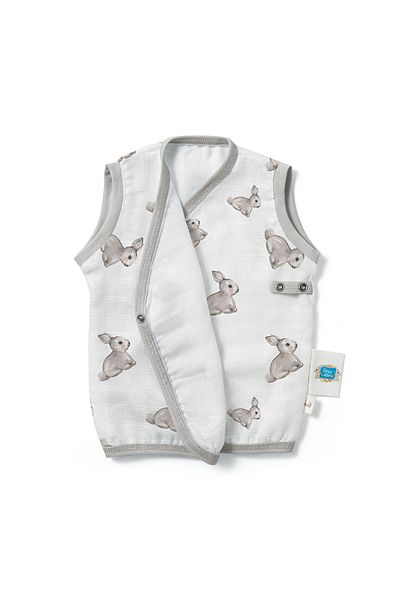 DEUX LAPINS 100% Cotton Newborn Muslin Baby Vest Iconıque Lapin - Gray Rabbit Pattern