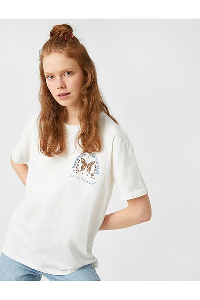 Koton 2yal18044ık Γυναικείο T-shirt Ecru