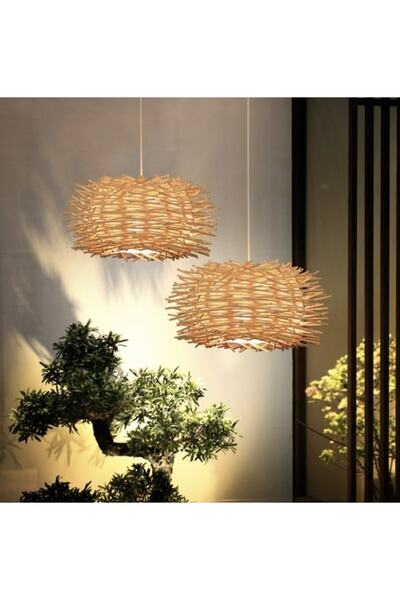 Melino Home Bohem, Modern, Bambu, Rattan Avize, Aydınlatma 30 Cm