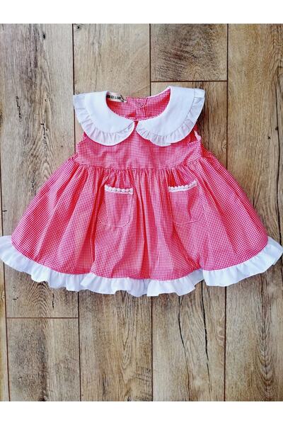 Mini Kids Baby Kız Bebek Kırmızı Pötikareli Bebe Yakalı Elbise