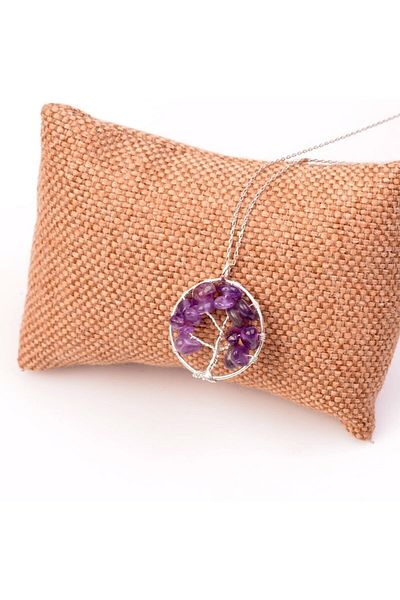 Armis Amethyst Stone Tree of Life Natural Stone Pendant