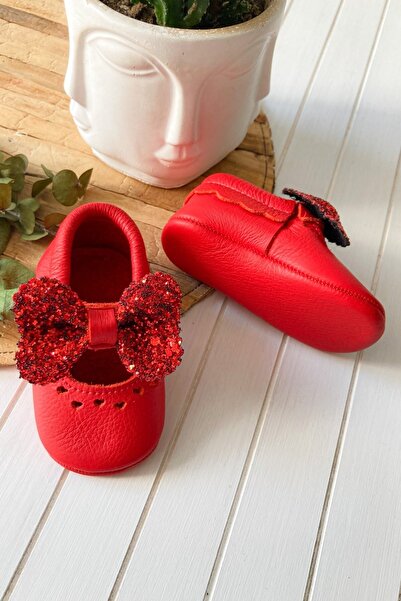 Li Puna - Shine Series Red 100% Leather Baby First Step Shoes