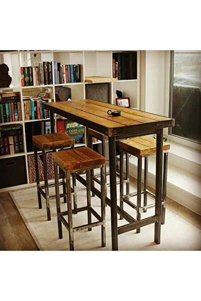 DEKOCADDE Limon Ahşap Bar Masası Ve Bar Taburesi Takımı