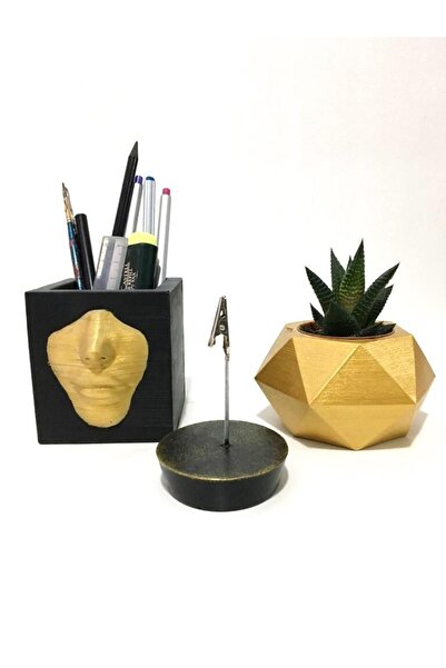 PAYATASARIM Офісний набір для жінок: вазон, підставка для ручок, блокнот, кактус (золотий)