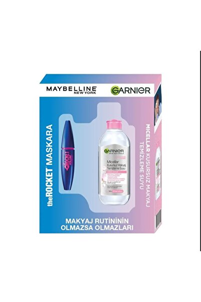 Garnier Maybelline New York Volum' Express Rocket Ekstra Siyah Maskara + Pink Micellar 200 Ml Set