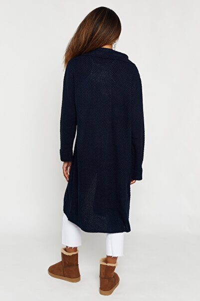 Hopoi Жіночий темно-синій кардиган з коміром-стійкою та ґудзиками 40002