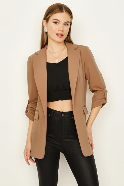 Select Moda Kadın Camel Kolları Katlamalı Blazer Ceket