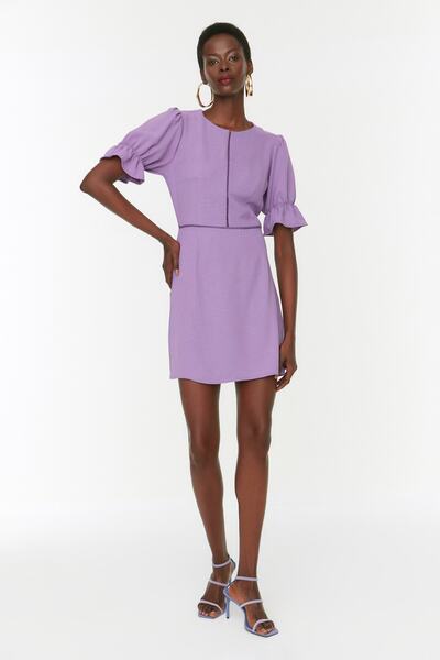 Trendyol Collection Fioletowa sukienka tkana z drabinkami w kształcie kota TWOSS22EL00241