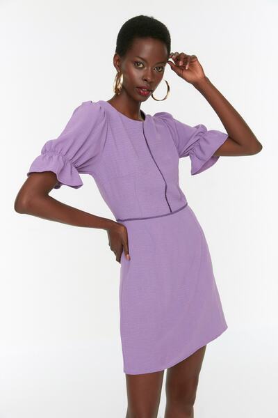 Trendyol Collection Fioletowa sukienka tkana z drabinkami w kształcie kota TWOSS22EL00241