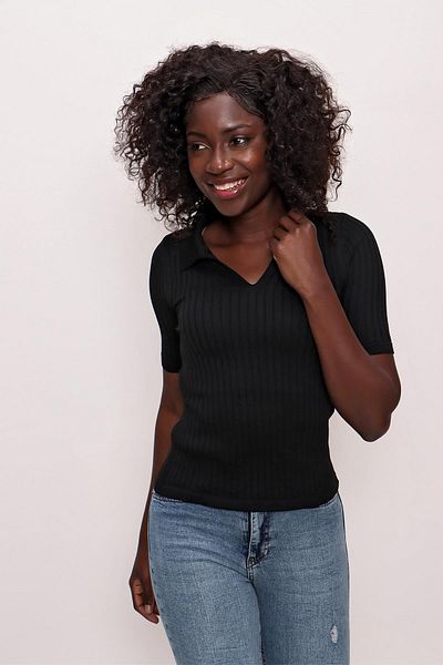 CHUBA Pulover de damă, tricot subțire, cu gât polo, negru 22sw308