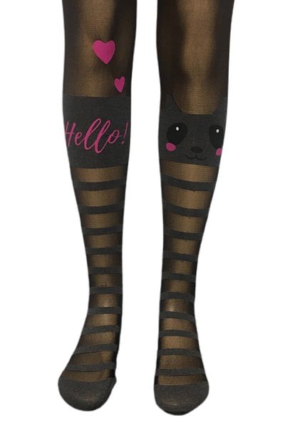 Daymod Girl's Black Beryl Cat Patterned Pantyhose