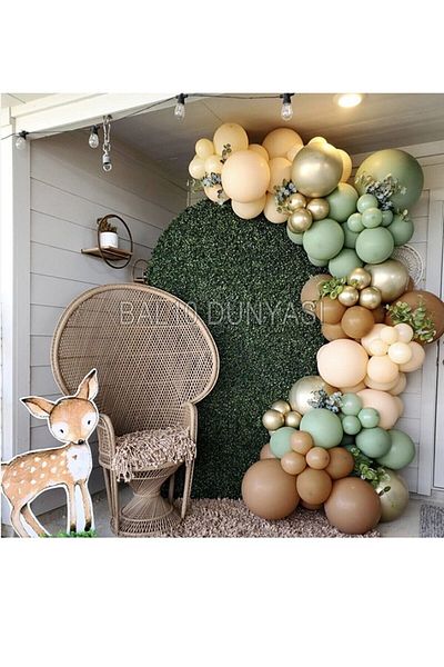 BEST PARTİ DOĞUM GÜNÜ PARTİ SÜSLERİ Chrome Gold Mold Green Caramel and Skin Color Balloon Chain 50 Pieces + 5 Mt Balloon Chain