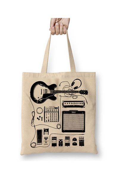 Baskı Dükkanı Guitar Amp Guitarist Pedal Cat Cloth Bag Long Handle