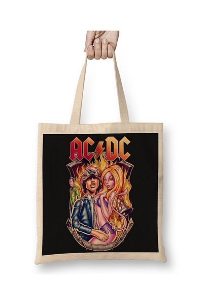 Baskı Dükkanı Geantă din pânză Banda Ac Dc Music Band cu mâner lung