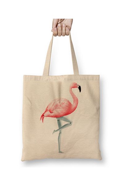Baskı Dükkanı Geantă din pânză Flamingo 3 cu mâner lung