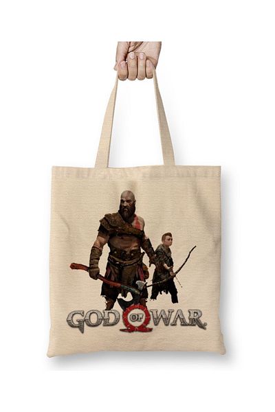Baskı Dükkanı Υφασμάτινη τσάντα Kratos E Atreus God Of War με μακριά λαβή