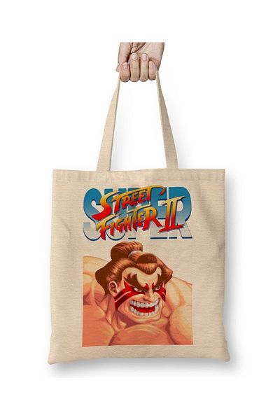 Baskı Dükkanı Street fighter 2 guile υφασμάτινη τσάντα μακριά λαβή