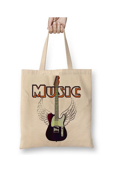 Baskı Dükkanı Guitar Music Guitar Music Cloth Bag Long Handle