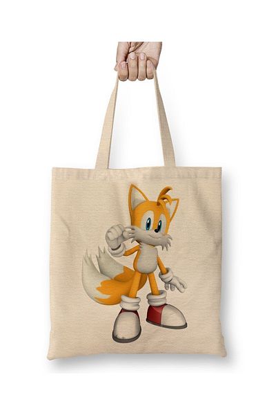 Baskı Dükkanı Geantă din pânză Sonic Tail The Fox cu mâner lung