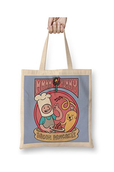 Baskı Dükkanı Adventure Time Palačinke sa slaninom 0101 Tkanina Torba Duga Sa...