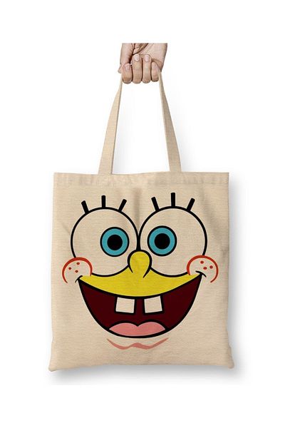 Baskı Dükkanı SpongeBob Smiley Face Tote Bag Long Handle