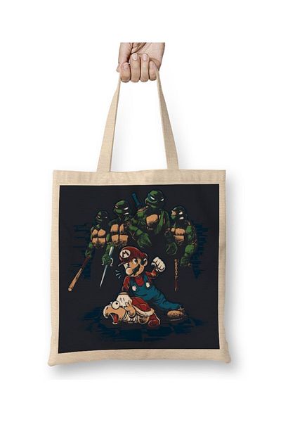 Baskı Dükkanı Mario X Tartarugas υφασμάτινη τσάντα με μακριά λαβή