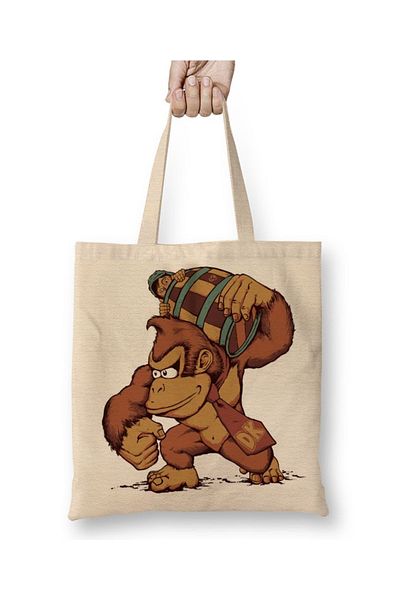 Baskı Dükkanı Υφασμάτινη τσάντα Barrel And Gorilla με μακριά λαβή