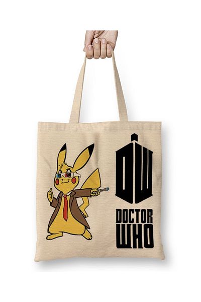 Baskı Dükkanı Pokemon Go Pikachu Raichu Doctor Who υφασμάτινη τσάντα με μακριά λαβή