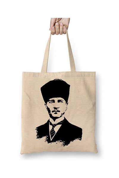 Baskı Dükkanı Geantă din pânză Mustafa Kemal Atatürk cu mâner lung