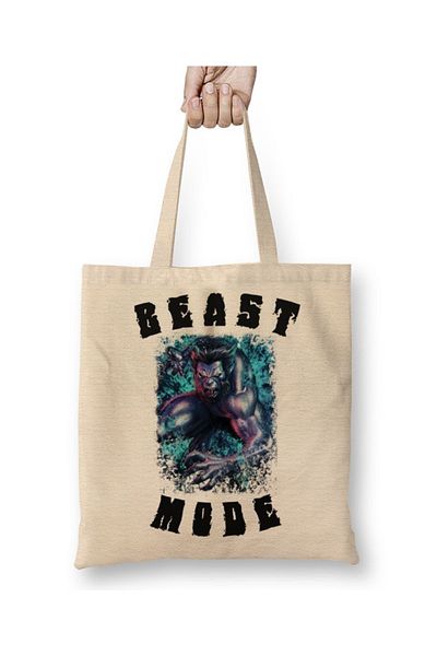 Baskı Dükkanı Beast Mode έγχρωμη υφασμάτινη τσάντα με μακριά λαβή