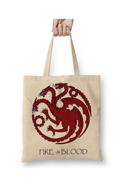 Baskı Dükkanı Casa Targaryen Got Fire And Blood υφασμάτινη τσάντα με μακριά λαβή